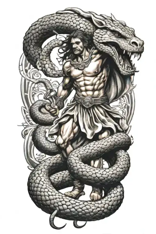 Greek Warrior Fighting A Snake