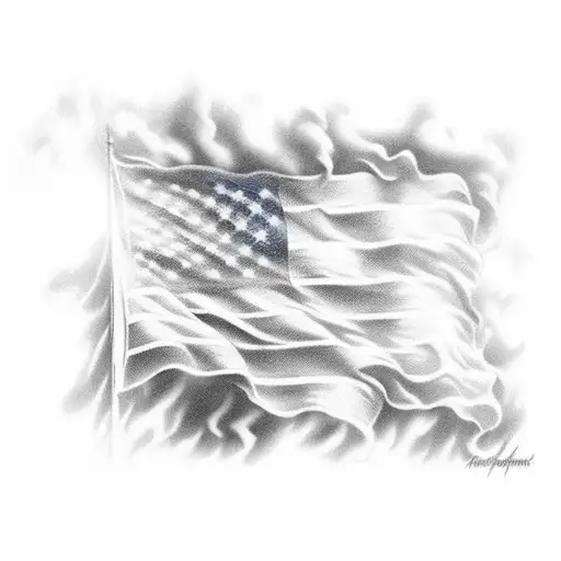 American Flag Waving Black And White