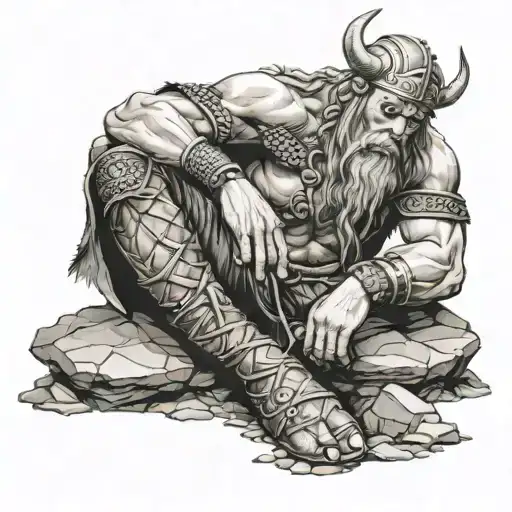 Sad Viking Sitting Alone On A Stone