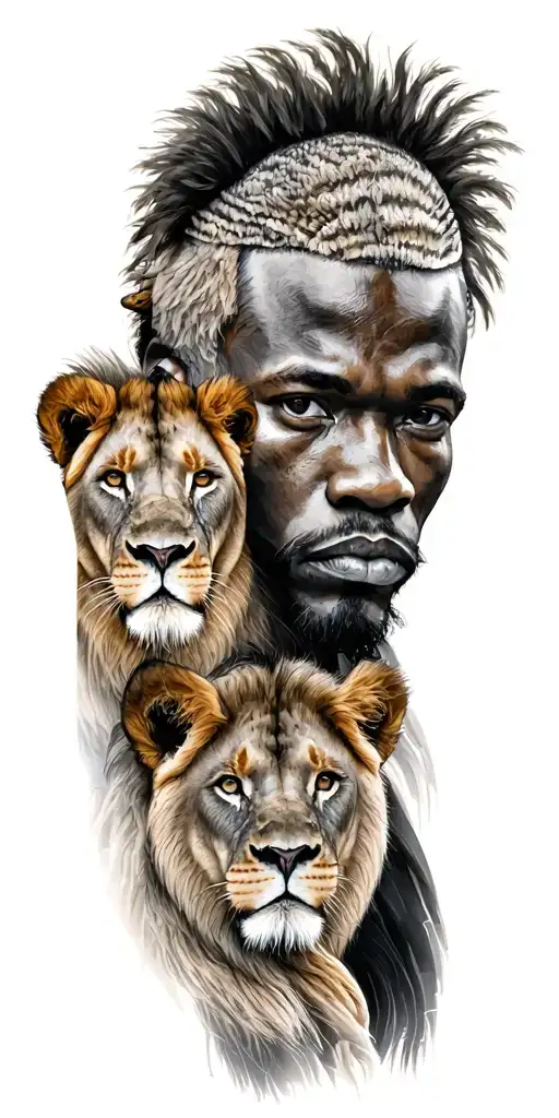 African Man And Lions