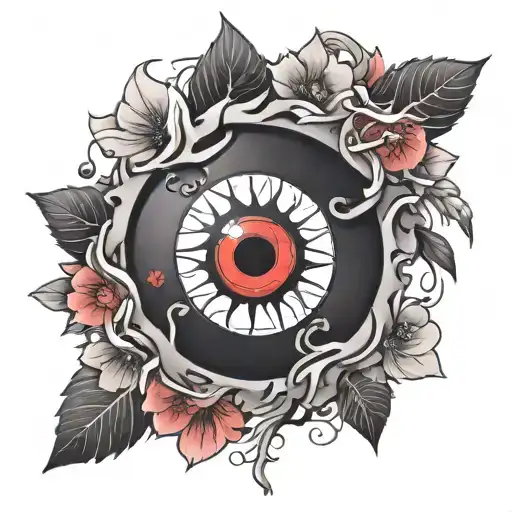 Naruto Sharingan With Black And Red Flower Petals Blooming Around It