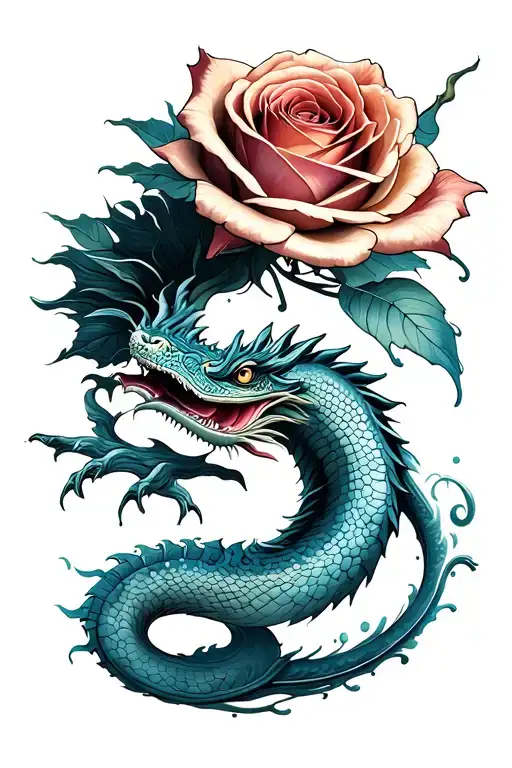 Water Dragon With Maori Design Wrapped Round A Rose