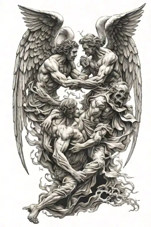 Angels Vs Demons Fighting Over A Man's Soul