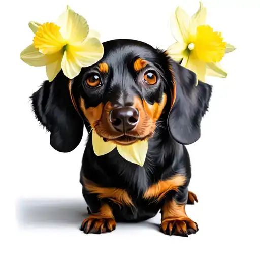 Dachshund Made Of Daffodil Flower