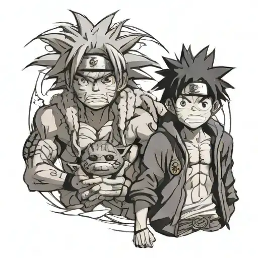 Kurama Naruto Et Luffy Holding Hat