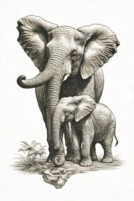 Mother Elephant Holding Each Other