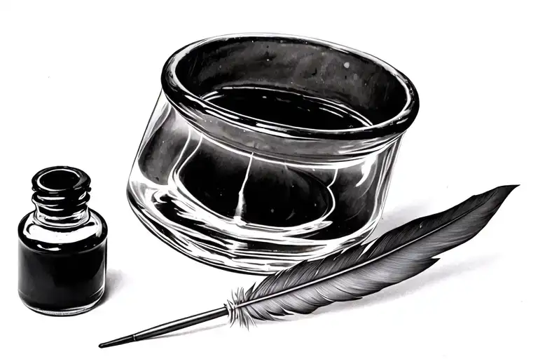 Quill Laying Next To A Glass Bottle Of Ink