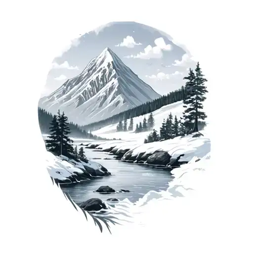 Mountain Scene Like Mount Snowdon With River And Trees