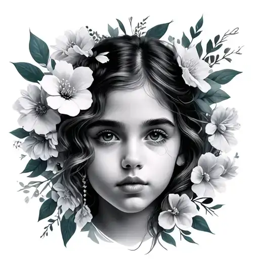 Girls Face And Flowers