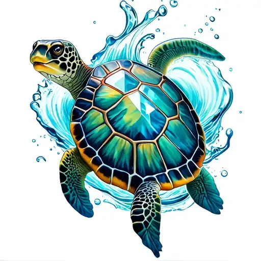 Crystal Turtle In Water Waves