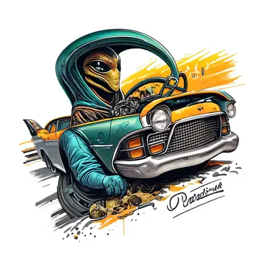 Alien En Auto Mechanic Driving