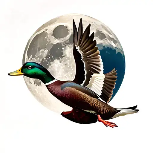 Mallard Duck Flying Towards Moon