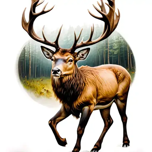 Stag Walking Through A Dense Forest