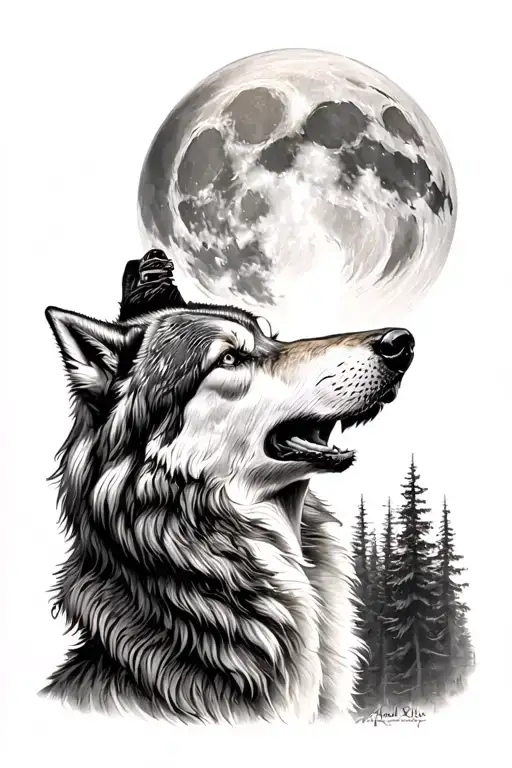 Timber Wolf Howling At The Moon