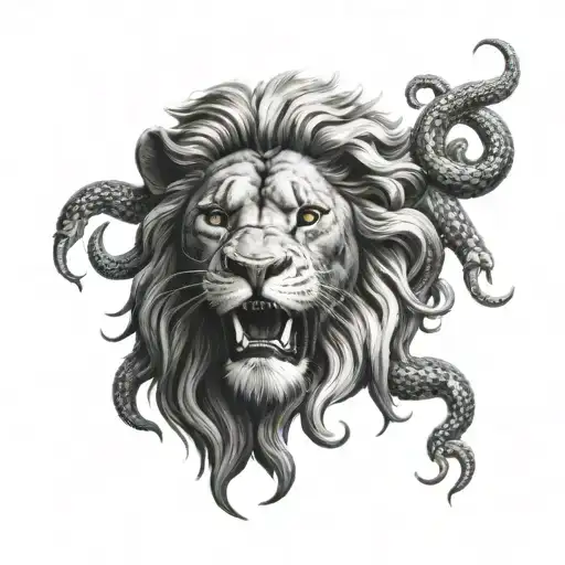 Lions Head With Medusa Snakes Slithering