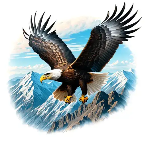 A Detailed Tattoo Of A Majestic Eagle Soaring Over A Mountain Range