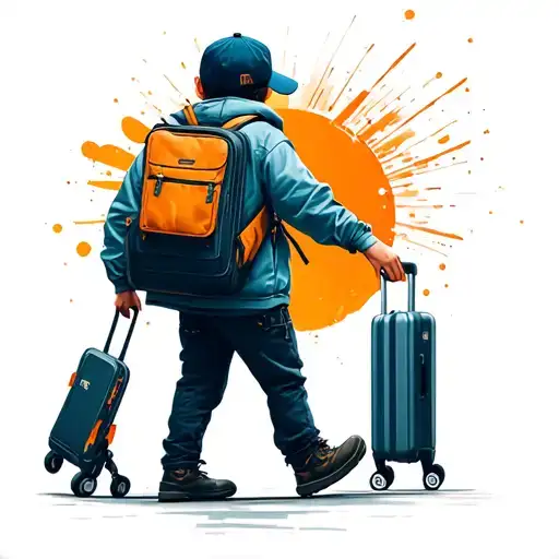 Realism Kid With A Backpack And Suitcase And Cap That Walk From Behind