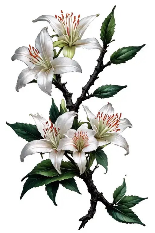 Sakura Branch With Bones And Spider Lilies