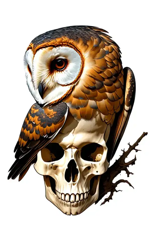 Barn Owl Perched On Skull