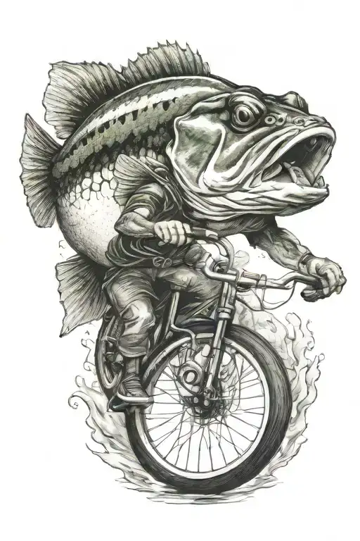 Large Mouth Bass Playing Guitar Riding Bicycle