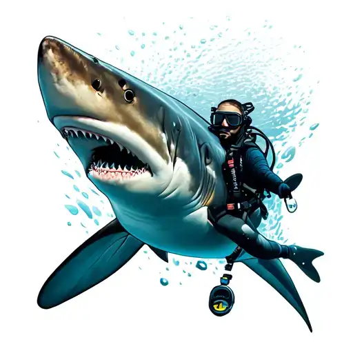 Scuba Diver Swimming Away From Shark