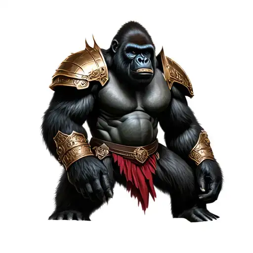Realistic War Gorilla With Ancient Armor On His Head