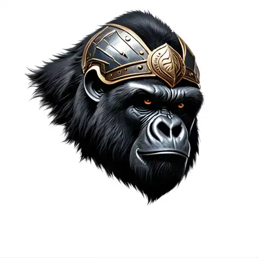 Realistic War Gorilla Head With Ancient Armor On His Head