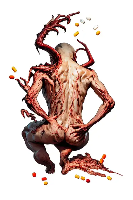 Junked Out Demonic Demon Chucking Prescription Pills Clinging To My Whole Back