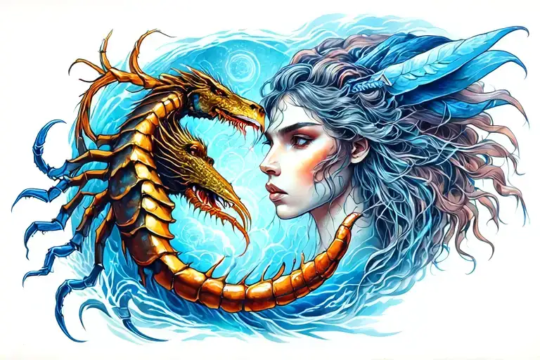 Combined Aquarius And Scorpio Tattoo Design Inspired