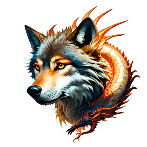 Wolf And Dragon Flying