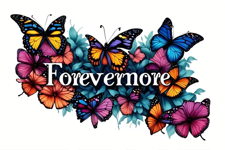 The Word Forevermore Surrounded By Butterflies
