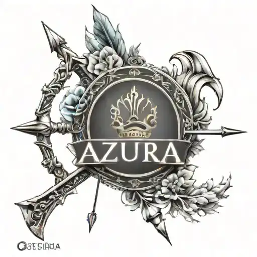 Azura Name Tattoo With Archery Arrow And Queen Piece