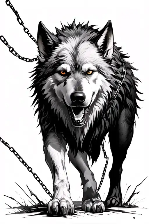 Fenrir Black Walking Towards With Broken Chain