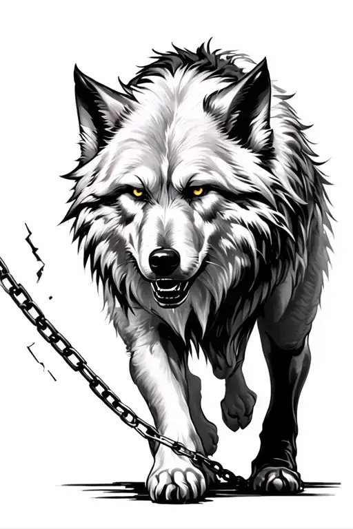 Fenrir Black Walking Towards With Broken Chain