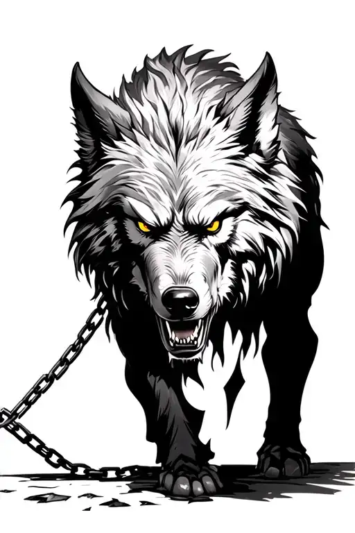 Angry Fenrir Black Walking Towards With Broken Chain