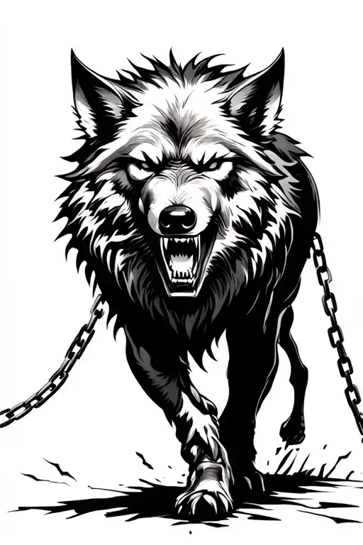 Angry Fenrir Black Walking Towards With Broken Chain