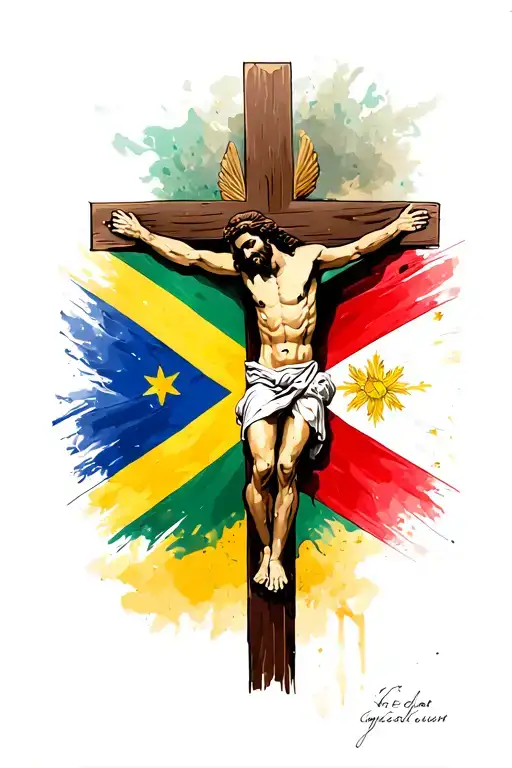 Jesus On Cross And Philippine Flag And Jamaican Flag Mixed
