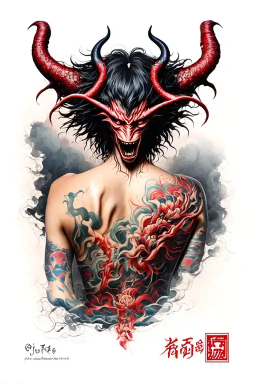 Demon's Face On The Back In Realism In The Japanese Style