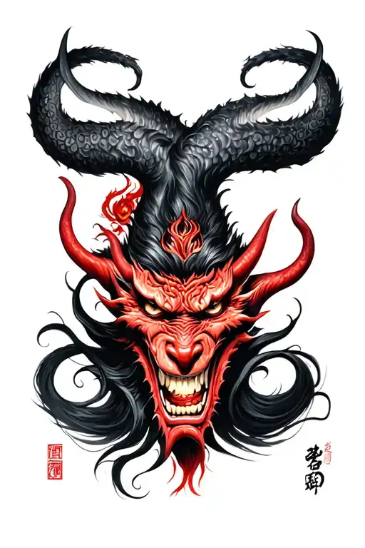The Face Of The Demon On The Back In The Japanese Style