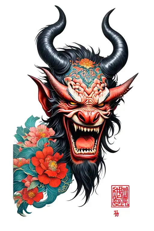 The Face Of The Demon On The Back In The Japanese Style