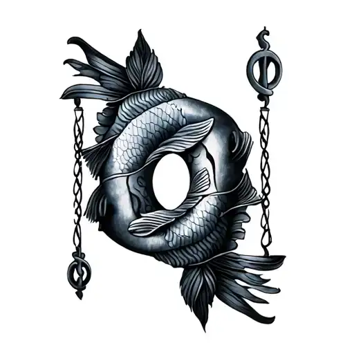 Libra Scales And Pisces Symbol Intertwined Tattoo Design