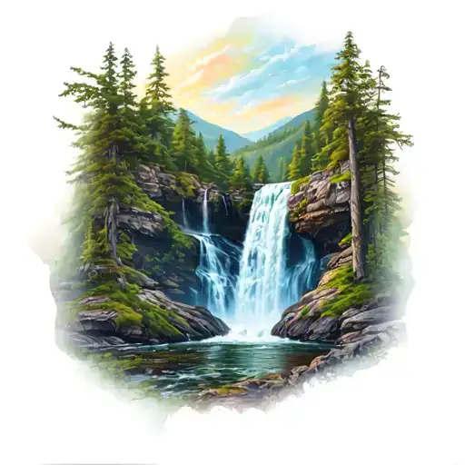 Nature Sleeve Tattoo Featuring Waterfall