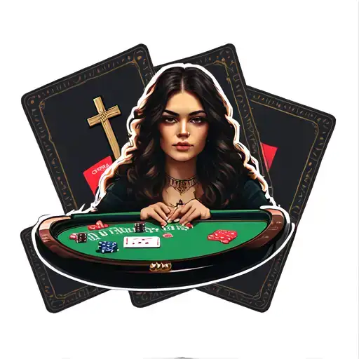 Woman's Face With Cross And Poker Table