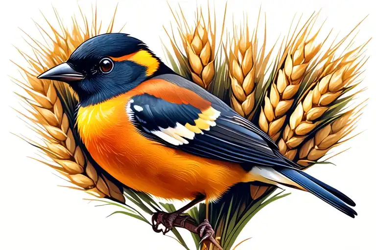 Male Baltimore Oriole On Bearded Wheat Stalk In Color