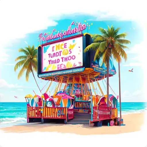 Beach With Fun Fair And Cinema Screen Displaying