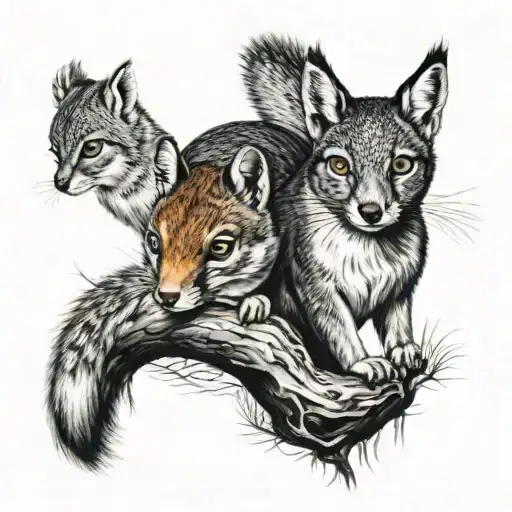 Squirrel And Fox By Stream With An Owl