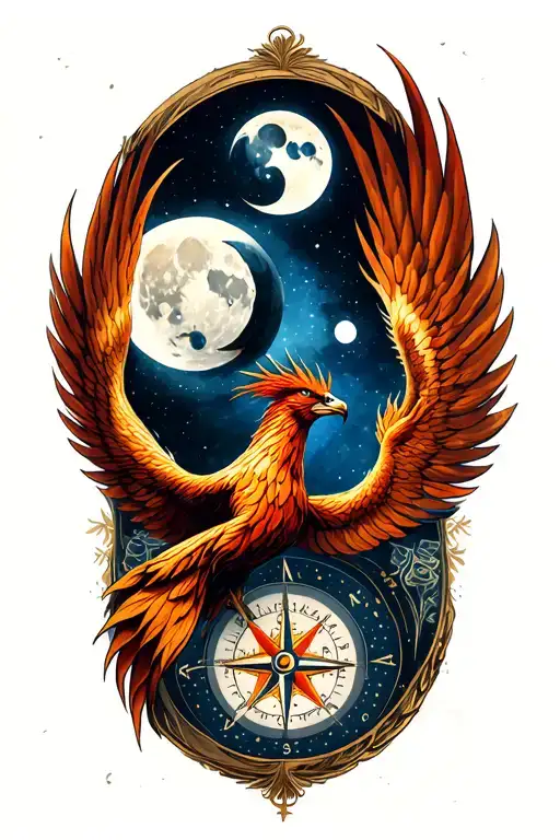 Phoenix And Compass And Moon Phases