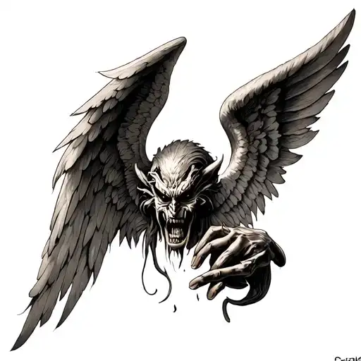 Angel And Demon For A Tattoo On The Focus Hand