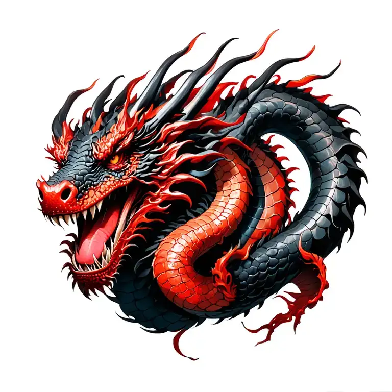 Full Bodied Red And Black Realistic Dragon Wrapped