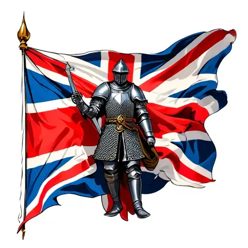 Knight In Chainmail Flying English Flag